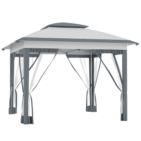 12x12 Pop Up Gazebo Sun Shade Instant Folding with Mesh Sidewall Netting, 3-Level Adjustable Height and Storage Bag, Gray