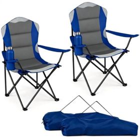 2 Pack Heavy Duty Folding Camping Chairs 330 LBS Capacity, 600D Oxford Padded Portable Outdoor Lawn Chairs with Cup Holder & Carry Bag - Navy (Option: Default Title)