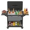Rolling outdoor cooler cart equipped with dual side lids, foldable wing shelves and omnidirectional casters, with built-in bottle opener