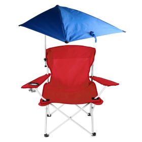 Foldable Beach Chair with Detachable Umbrella Armrest Adjustable Canopy Stool with Cup Holder Carry Bag for Camping Poolside Travel Picnic Lawn Chair (Option: Red)